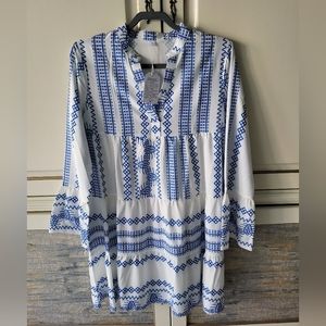 Dress. Size Large. White with royal blue design.